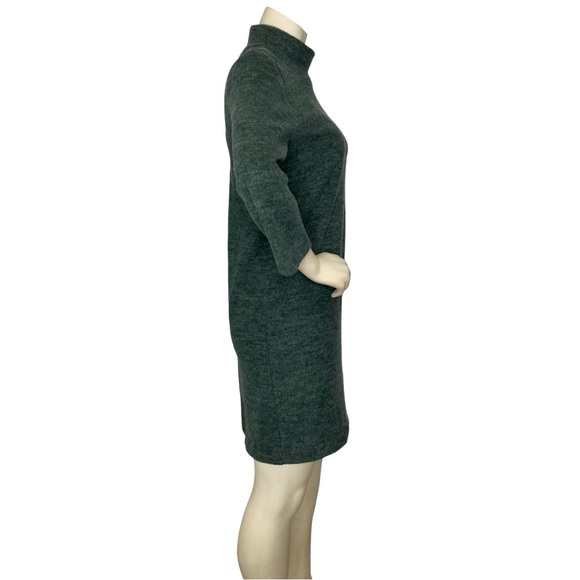 ZARA Olive Green Mock Neck Super Soft Knit 3/4 Sleeve Sheath Mini Sweater Dress - Picture 7 of 14